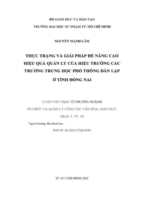 Luận văn thạc sĩ thực trạng và giải pháp để nâng cao hiệu quả quản lý của hiệu trưởng các trường trung học phổ thông dân lập ở tỉnh đồng nai