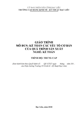 Giáo trình mô đun kế toán các yếu tố cơ bản của quá trình sản xuất nghề kế toán trình độ trung cấp