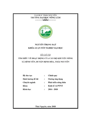 Khóa luận tốt nghiệp tìm hiểu về hoạt động của cán bộ khuyến nông xã bình yên huyện định hóa tỉnh thái nguyên