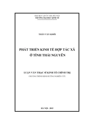Luận văn thạc sĩ phát triển kinh tế hợp tác xã ở tỉnh thái nguyên