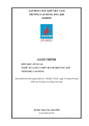 Giáo trình dung sai nghề sửa chữa thiết bị chế biến dầu khí trình độ cao đẳng trường cao đẳng dầu khí năm 2020