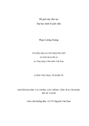 Luận văn thạc sĩ giải pháp nâng cao chất lượng thẩm định tài chính dự án đầu tư tại tổng công ty bảo hiểm việt nam