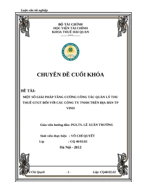 Khóa luận tốt nghiệp giải pháp tăng cường công tác quản lý thu thuế gtgt đối với các công ty tnhh trên địa bàn tp vinh