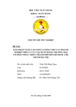 Giải pháp nâng cao chất lượng cho vay doanh nghiệp nhỏ và vừa tại ngân hàng thương mại cổ phần phát triển thành phố hồ chí minh chi nhánh hà nội1