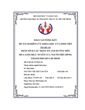Đề tài nckh phân tích các nhân tố ảnh hưởng đến mua sắm trực tuyến của người tiêu dùng thành phố hồ chí minh