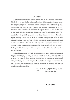 Khóa luận giải pháp nâng cao chất lượng phục vụ buồng của bộ phận housekeeping tại khách sạn new world sài gòn