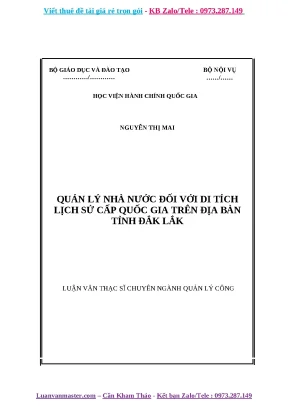 Luận văn quản lý nhà nước đối với di tích lịch sử cấp quốc gia trên địa bàn tỉnh đắk lắk