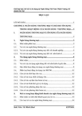 Luận văn tốt nghiệp hạn chế rủi ro tín dụng tại ngân hàng việt nam thịnh vượng chi nhánh hà nội