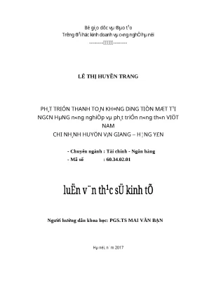 Luận văn thạc sĩ hubtv thanh toán không dùng tiền mặt tại ngân hàng nông nghiệp và phát triển nông thôn việt nam chi nhánh huyện văn giang hưng yên