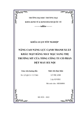Nâng cao năng lực cạnh tranh xuất khẩu mặt hàng may mặc sang thị trường mỹ của tổng công ty cổ phần dệt may hà nội khóa luận tốt nghiệp