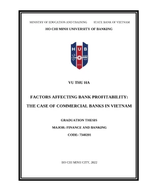 1172 factors affecting bank profitability the case of commercial banks in vietnam bachelor luận văn tcnh vu thu ha supervisor nguyen duy linh tp hcm đh