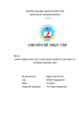 Khóa luận tốt nghiệp hoàn thiện công tác tuyển dụng nhân sự tại công ty cổ phần trường việt