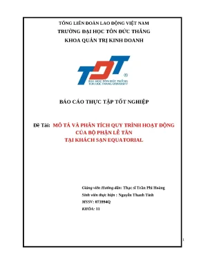 Báo cáo khóa luận mô tả và phân tích quy trình hoạt động của bộ phận lễ tân tại khách sạn equatorial