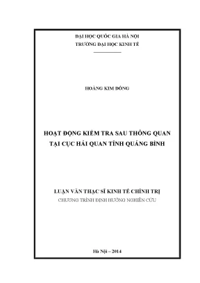 Luận văn thạc sĩ hoạt động kiểm tra sau thông quan tại cục hải quan tỉnh quảng bình