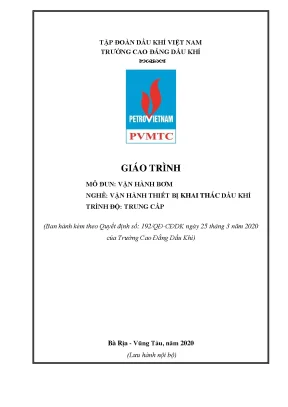 Giáo trình vận hành bơm nghề vận hành thiết bị khai thác dầu khí trình độ trung cấp trường cao đẳng dầu khí năm 2020