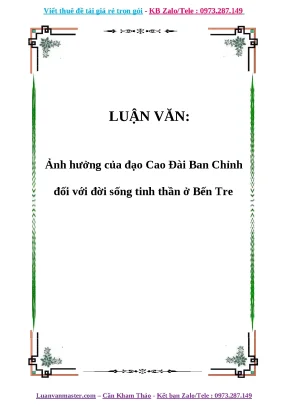 Luận văn ảnh hưởng của đạo cao đài ban chỉnh đối với đời sống tinh thần ở bến tre