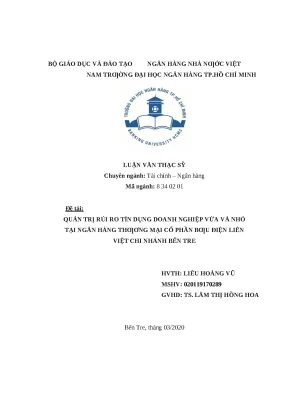 0362 quản trị rủi ro tín dụng dn vừa và nhỏ tại nhtm cp bưu điện liên việt chi nhánh bến tre luận văn thạc sĩ tcnh liêu hoàng vũ lâm thị hồng hoa tp h