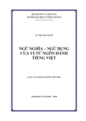 Luận văn thạc sĩ ngữ nghĩa ngữ dụng của vị từ ngôn hành tiếng việt