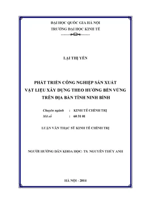 Luận văn thạc sĩ phát triển công nghiệp sản xuất vật liệu xây dựng trên địa bàn tỉnh ninh bình theo hướng bền vững