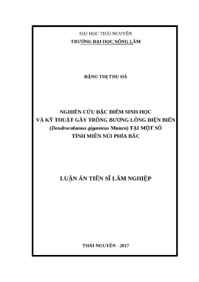 Luận án nghiên cứu đặc điểm sinh học và kỹ thuật gây trồng bương lông điện biên dendrocalamus giganteus munro ở một số tỉnh miền núi phía bắc