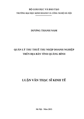 Luận án thạc sĩ kinh tế quản lý thu thuế thu nhập doanh nghiệp trên địa bàn tỉnh quảng bình