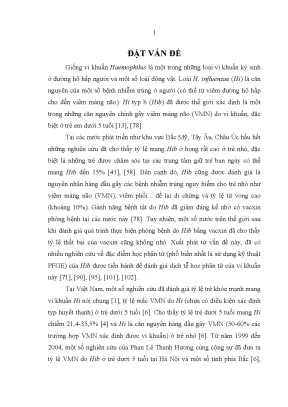 Đặc điểm sinh học phân tử của haemophilus influenzae typ b hib phân lập từ bệnh nhi viêm màng não mủ dưới 5 tuổi và trẻ khỏe mạnh tại nhà trẻ mẫu giáo