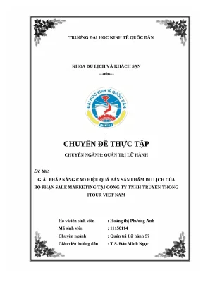 Luận văn thạc sĩ nâng cao hiệu quả bán sản phẩm du lịch của bộ phận sale marketing tại công ty tnhh truyền thông itour việt nam
