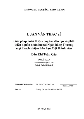 Giải pháp hoàn thiện công tác đào tạo và phát triển nguồn nhân lực tại ngân hàng thương mại trách nhiệm hữu hạn một thành viên dầu khí toàn cầu