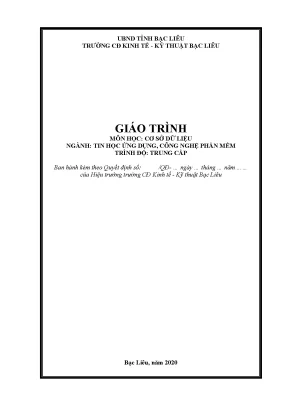 Giáo trình cơ sở dữ liệu nghề tin học ứng dụng công nghệ phần mềm trình độ trung cấp