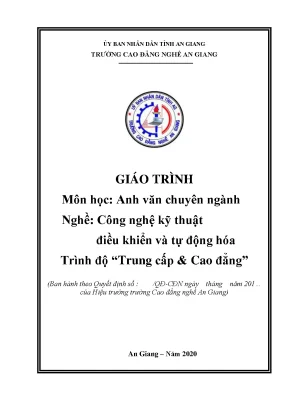 Giáo trình anh văn chuyên ngành nghề công nghệ kỹ thuật điều khiển và tự động hóa trình độ cđtc