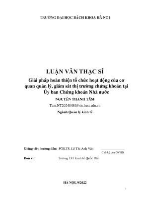 Giải pháp hoàn thiện tổ chức hoạt động của cơ quan quản lý giám sát thị trường chứng khoán tại ủy ban chứng khoán nhà nước