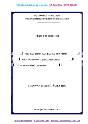 Luận văn nhu cầu tham vấn tâm lý của nhân viên văn phòng tại doanh nghiệp ở thành phố hồ chí minh