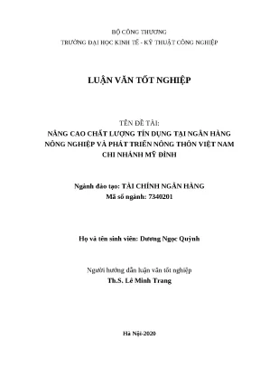 Luận văn thạc sĩ uneti nâng cao chất lượng tín dụng tại ngân hàng nông nghiệp và phát triển nông thôn việt nam chi nhánh mỹ đình