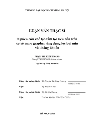 Nghiên cứu chế tạo tấm lọc tiên tiến trên cơ sở nano graphen ứng dụng lọc bụi mịn và kháng khuẩn