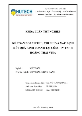 Khóa luận tốt nghiệp kế toán doanh thu chi phí và xác định kết quả kinh doanh tại công ty tnhh hoàng thái vina