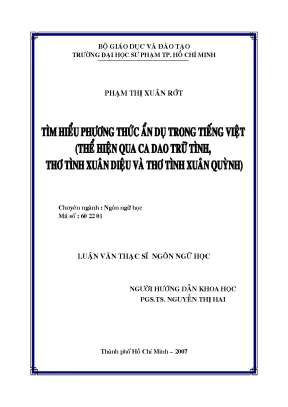 Luận văn thạc sĩ tìm hiểu phương thức ẩn dụ trong tiếng việt thể hiện qua ca dao trữ tình thơ tình xuân diệu và thơ tình xuân quỳnh