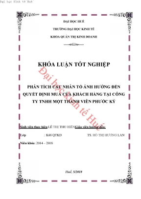 Phân tích các nhân tố ảnh hưởng đến quyết định mua của khách hàng tại công ty tnhh một thành viên phước kỷ