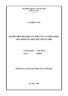 Khóa luận tốt nghiệp quyền hiến bộ phận cơ thể của cá nhân theo bộ luật dân sự 2005 2