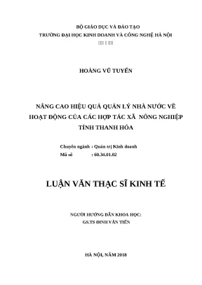Luận văn thạc sĩ hubt hiệu quả quản lý nhà nước về hoạt động của các hợp tác xã htx0 nông nghiệp tỉnh thanh hóa