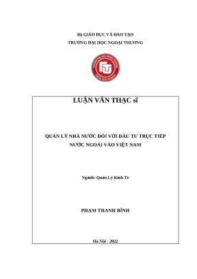 Luận văn thạc sĩ quản lý kinh tế quản lý nhà nước đối với đầu tư trực tiếp nước ngoài vào việt nam
