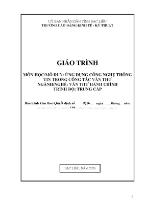 Giáo trình mô đun ứng dụng công nghệ thông tin trong công tác văn thư nghề văn thư hành chính trình độ trung cấp