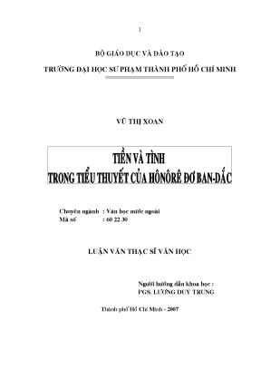 Luận văn tiền và tình trong tiểu thuyết của hônôrê đơ ban dắc