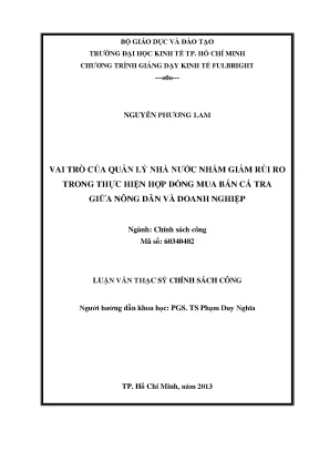 Luận văn thạc sĩ vai trò của quản lý nhà nước nhằm giảm rủi ro trong thực hiện hợp đồng mua bán cá tra giữa nông dân và doanh nghiệp