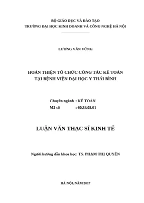 Luận văn thạc sĩ tổ chức công tác kế toán tại bệnh viện đại học y thái bình
