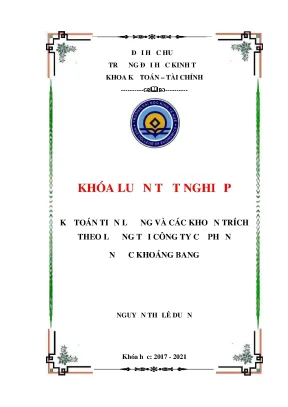 Khóa luận tốt nghiệp kế toán tiền lương và các khoản trích theo lương tại công ty cổ phần nước khoáng bang