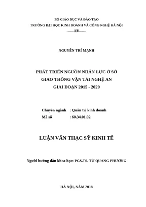 Luận văn thạc sĩ nguồn nhân lực ở sở giao thông vận tải nghệ an giai đoạn 2015 2020