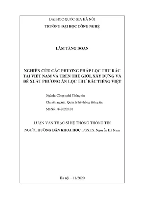 Luận văn thạc sĩ nghiên cứu các phương pháp lọc thư rác tại việt nam và trên thế giới xây dựng và đề xuất phương án lọc thư rác tiếng việt