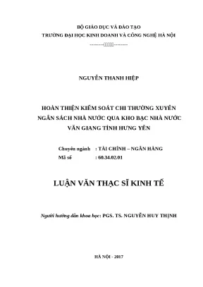 Luận văn thạc sĩ hubt kiểm soát chi thường xuyên ngân sách nhà nước qua kho bạc nhà nước văn giang tỉnh hưng yên
