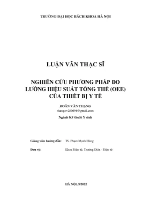 Nghiên cứu phương pháp đo lường hiệu suất tổng thể oee của thiết bị y tế