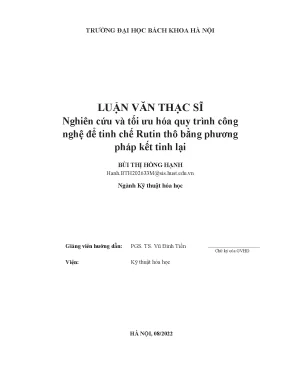Nghiên cứu và tối ưu hóa quy trình công nghệ để tinh chế rutin thô bằng phương pháp kết tinh lại